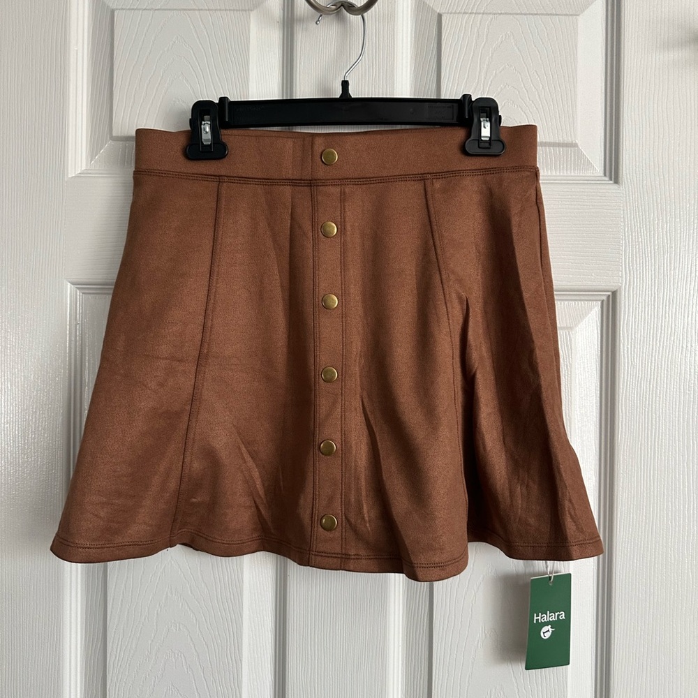 NWT HALARA Brown Skater Skirt with Gold Buttons
